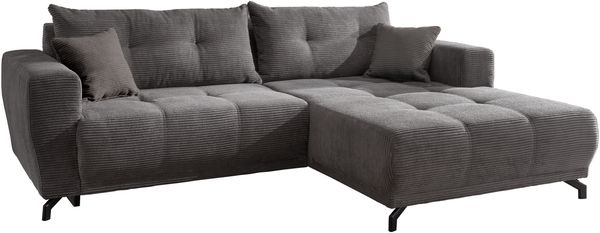 Polsterecke >Renard< elektrischer Sitzvorschub, Cord grau - 177x80x246cm (BxHxT)