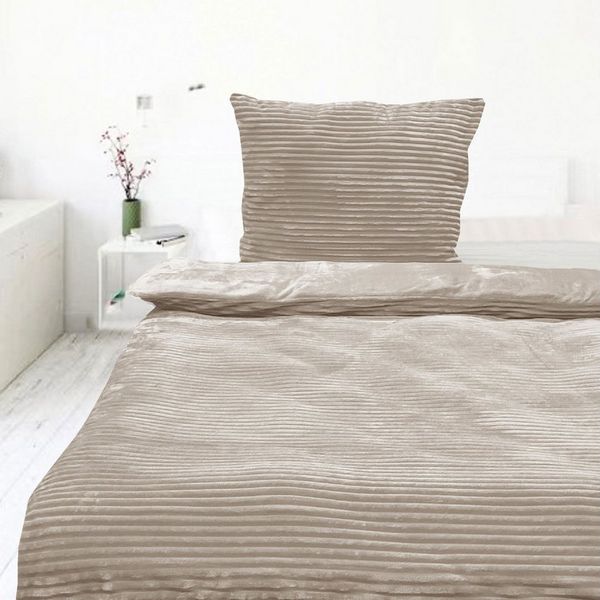 Casa Colori Bettwäsche Teddy Flausch Winterbettwäsche 135x200 cm, Fleece, 2 teilig, Taupe