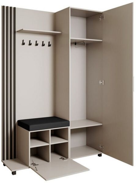 Beautysofa Garderoben-Set Livia – Design, Funktion und Ordnung in Perfektion, (Geräumiger Schuhschrank, mit praktischer Kleiderstange)