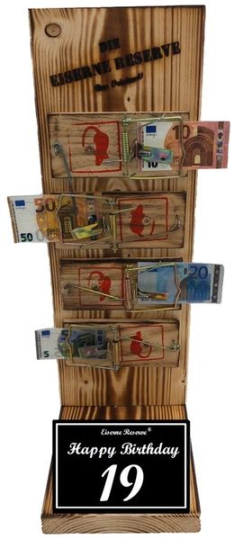 Eiserne Reserve® Geschenkbox 19 Happy Birthday - Eiserne Reserve Mausefalle Geldgeschenk 19. Geburt