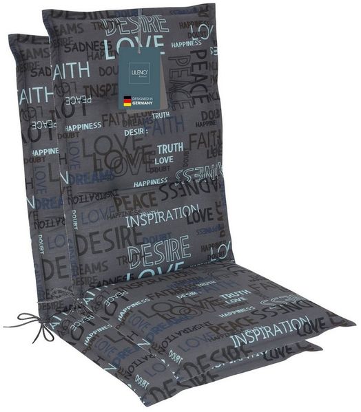LILENO HOME Hochlehnerauflage Gartenstuhl Auflage, bequeme Sitzauflage für Gartenmöbel, Stuhlkissen, (2 St, 2er Set), Polsterauflage Letter Anthrazit, Sitzpolster für Klappstühle