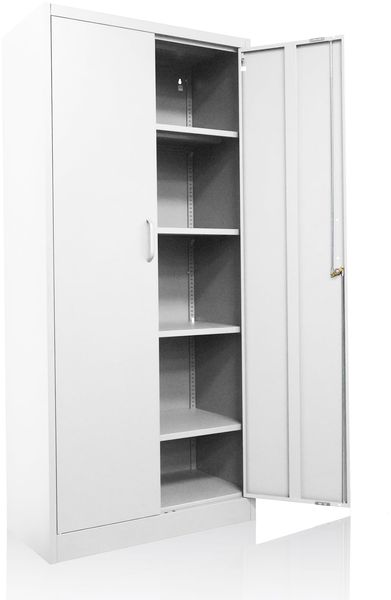Ondis24 Aktenschrank, Mehrzweckschrank, Schloss, verstellbare Ablagen, Stabil, belastbar, Doppeltüren mit Türmagnet, Griffen Robust und sicher, werkzeugschrank, Büro, Werkstatt, Garage (Weiß 170)