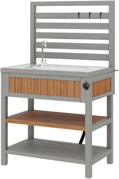 Merax Gartenschrank mit Wasserbecken & Wasserhahn integriertem Flaschenöffner – wetterfester Geräteschrank mit großer Arbeitsfläche & Schublade, Grillstation mit verstellbaren Regalen, Outdoor-Küchenschrank Bild 9