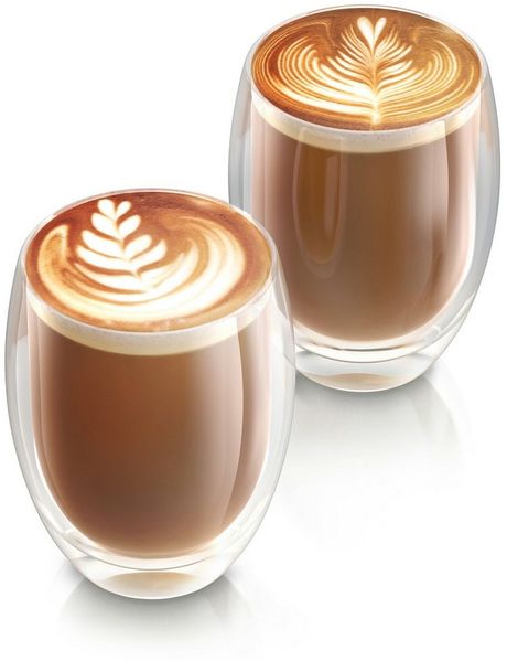 Arendo Gläser-Set doppelwandige Thermogläser, 350 ml Kaffeetasse, Trinkglas ohne Henkel, 2-tlg, Glas, für Latte Macchiato, Cappuccino, Tee, hitzebeständig spülmaschinenfest