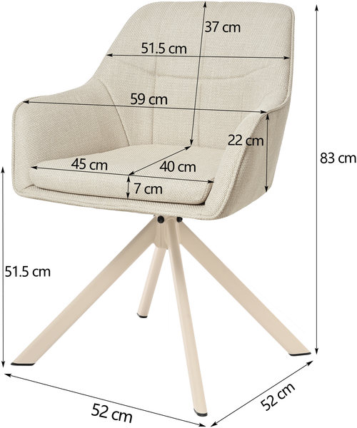 GOEURVANT 1437 Esszimmerstühle 4er-Set, 360° Drehbar, Webstoff - Beige Bild 7