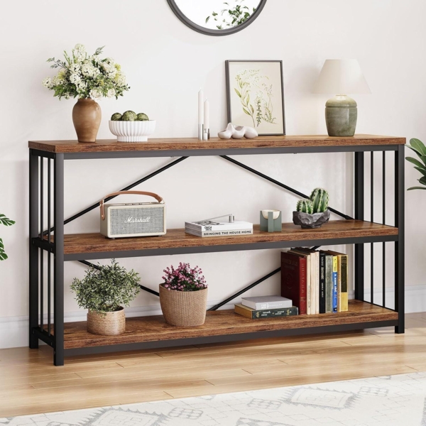 Konsolentisch Schmal Vintage Industrial Holz Metallgestell 140x34x74 cm