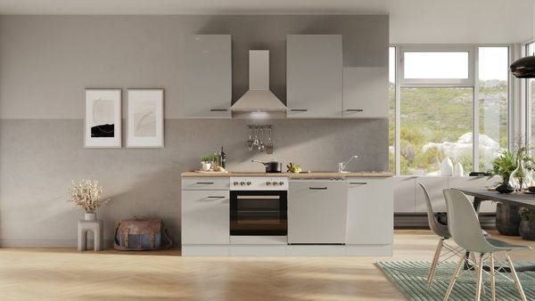 Flex-Well Küche Lund, wahlweise mit E-Geräten, Breite 220 cm, glänzende Fronten