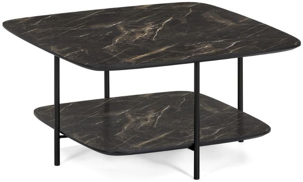 Moderner Design Couchtisch MARMOL 75cm schwarz Marmor-Optik Metallgestell