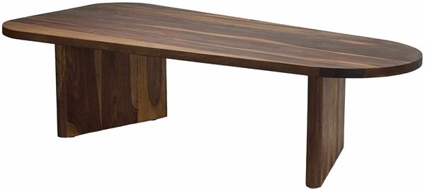 Couchtisch Sheesham Massivholz oval 120cm · Handgefertigter Wohnzimmertisch im modernen Design mit abgerundeter Form · Flacher Sofatisch aus Echtholz