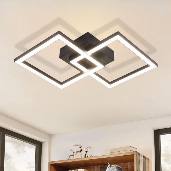 ZMH Deckenlampe LED Deckenleuchte Küche: 24W 4000K Küchenlampe Schwarz Wohnzimmerlampe Modern Design Flurlampe Neutralweiß Schlafzimmerlampe Eckig Deckenbeleuchtung für Wohnzimmer Flur
