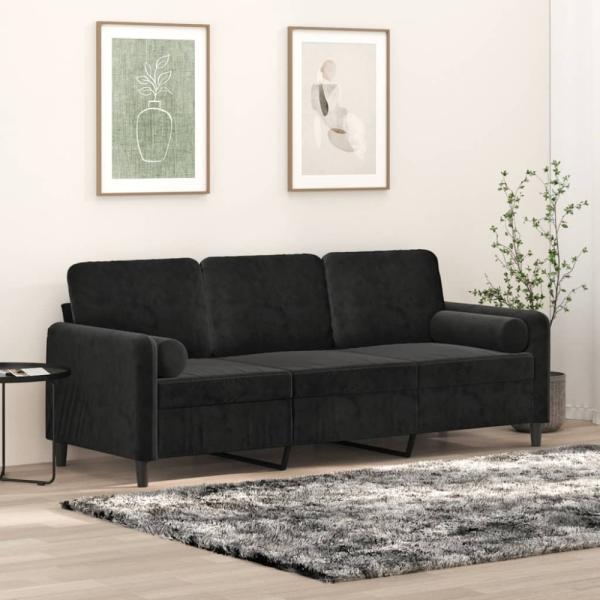 vidaXL 3-Sitzer-Sofa mit Zierkissen Schwarz 180 cm Samt 3200896