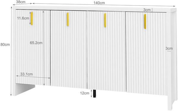 Sideboard, Holzwerkstoff mit verstellbaren Einlegeböden, 140x38x80 cm, Weiß Bild 8
