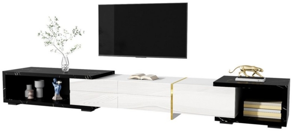 OKWISH Lowboard TV-Schrank mit flexibler Länge von 140-260 cm (Fernsehtisch,TV-Board,TV-Ständer, 1 St, 3 Türen), Marmoroptik, goldenen Akzenten und großzügigem Stauraum