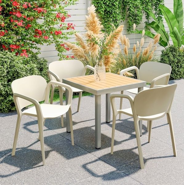 Gartenstuhl 4er Set 60 x 56 x 75 cm mit Armlehnen – stapelbare Kunststoffstühle in Weiß