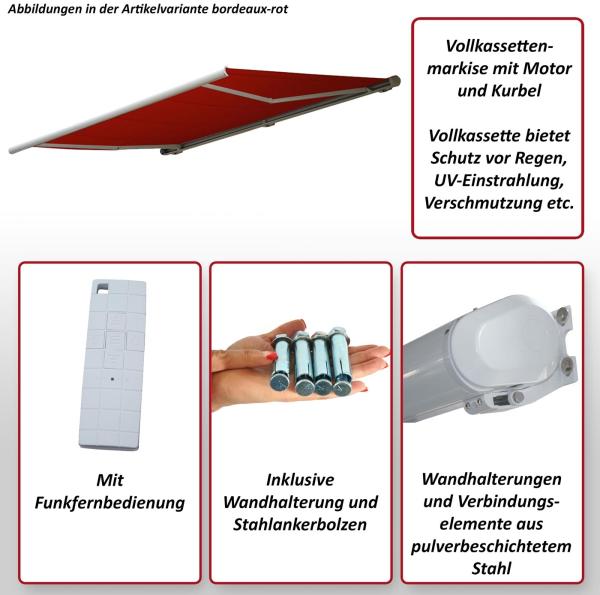 Elektrische Kassettenmarkise T123, Markise Vollkassette 4,5x3m ~ Acryl Creme Bild 2