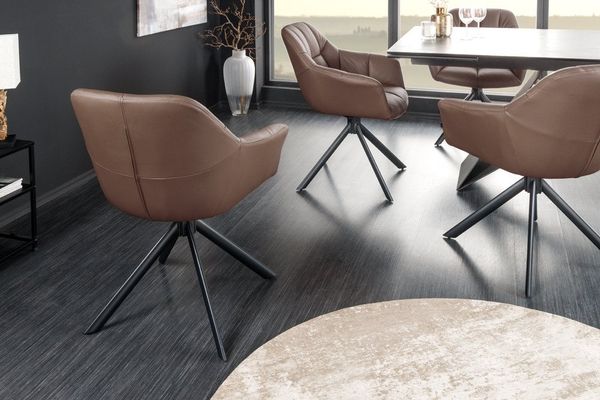 riess-ambiente Polsterstuhl PAPILLON brandy braun / schwarz (Einzelartikel, 1 St), Esszimmer · Leder · Metall · Armlehne · 180° drehbar · Modern Design