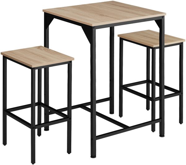 tectake Stehtisch Barset (1-St, 3 tlg), 3er-Set aus Bartisch und zwei Barhockern im trendigen Industrial-Look