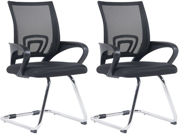 CLP 2er Set Freischwinger Eureka mit Netzbezug und Armlehnen,schwarz