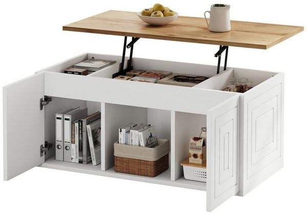 Merax Couchtisch höhenverstellbar Sofatisch Beistelltisch mit Liftfunktion (1-St), Wohnzimmertisch mit Stauraum & 2 Schranktüren, Holzoptik,95 x 46 x 45–59cm
