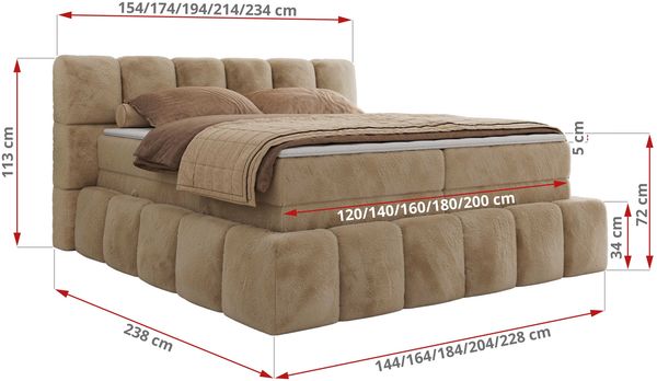 Boxspringbett NIRA KING, Doppelbett mit Fußteil, 7-Zonen Multipocket-Matratzen und Topper, Schlafzimmerbett - 200 x 200 cm - Beige Plüsch - H4 Bild 6