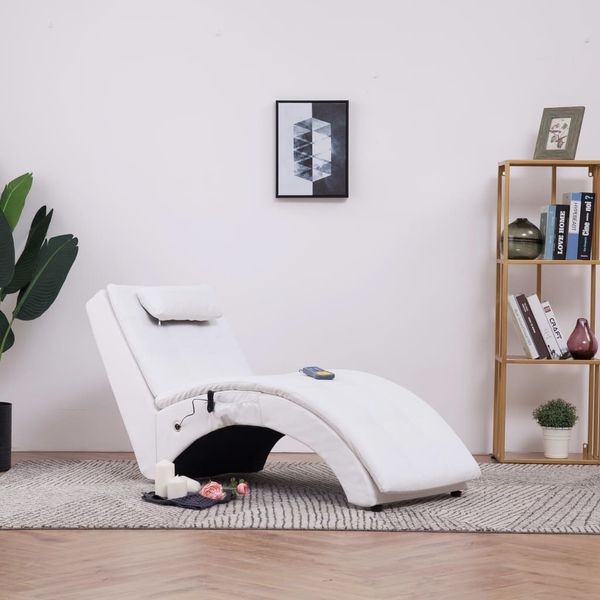 vidaXL Massage Chaiselongue mit Kissen Weiß Kunstleder 281345