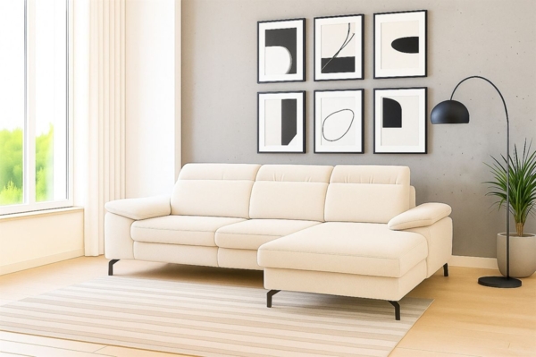 Ecksofa mit Schlaffunktion Sofa MARGIT in Stoff Alfa Creme Ottomane Rechts