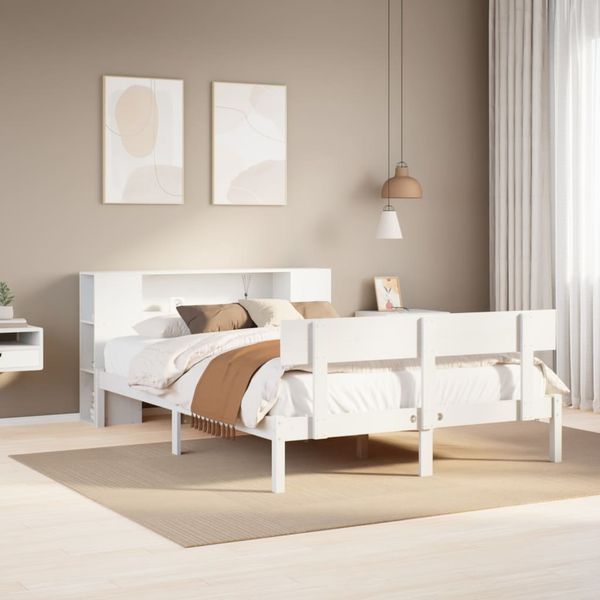 vidaXL Massivholzbett mit Regal ohne Matratze Weiß 140x190 cm Kiefer 3321771