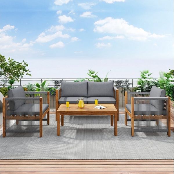 Flieks Gartenlounge-Set, Gartenmöbel Set Sitzgruppe Bank & 2 Sessel & Tisch
