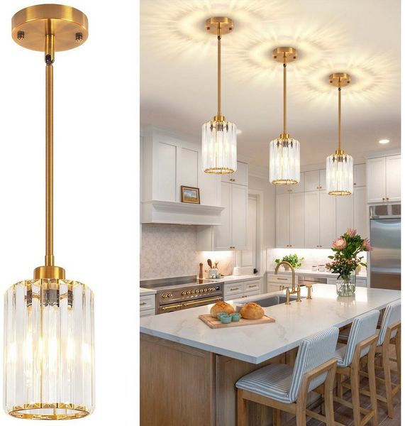 Lapalife Deckenleuchte Goldener Kristall Kronleuchter, Modern deckenlampe, Höhenverstellbar, LED fest integriert, für Küche, Flur, Esszimmer, Schlafzimmer