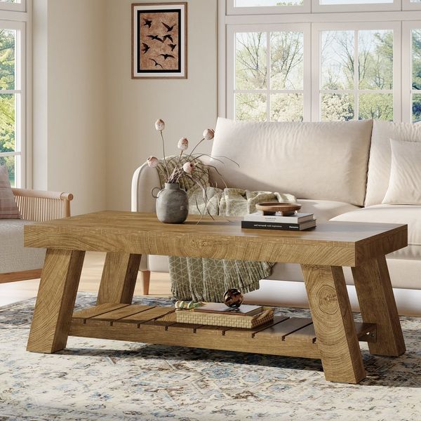 Tribesigns Couchtisch 120 cm Rechteckiger Wohnzimmertisch, Landhaus-Couchtisch mit Stauraum