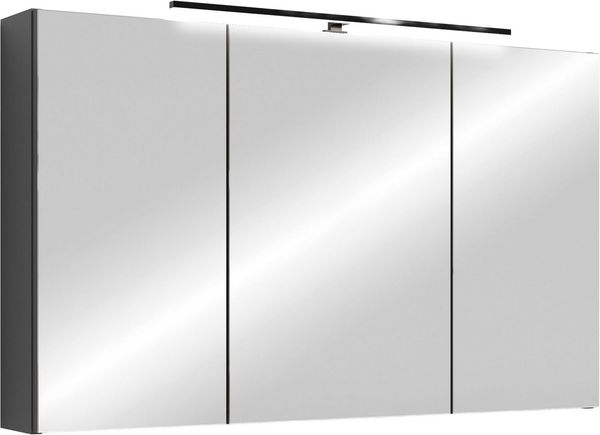 byLIVING Spiegelschrank Spree/Korpus matt mit Spiegeltüren/Hängeschrank mit Soft-Close-Funktion/Inklusive LED-Beleuchtung/Badschrank mit Stecker- und Schalterdose/B 100, H 60, T 20 cm (Anthrazit)