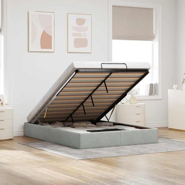 vidaXL Ottoman-Bett ohne Matratze Hellgrau 140x190 cm Samt 3310961
