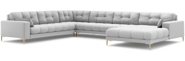 Micadoni Wohnlandschaft Mamaia 7-Sitzer Links Strukturierter Stoff Neve Hellgrau goldene Beine