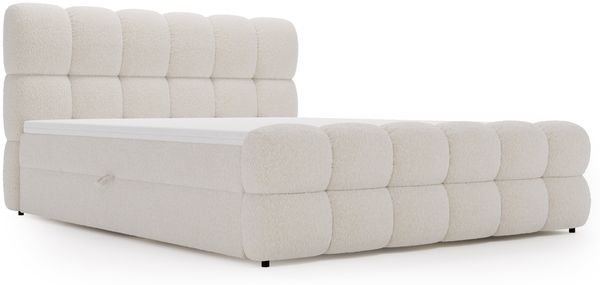 GRAINGOLD Modo Boxspringbett 200x200, mit gepolstertes Kopfteil, Doppelbett mit zwei Bettkästen, Velour-Stoff, Beige Bild 2