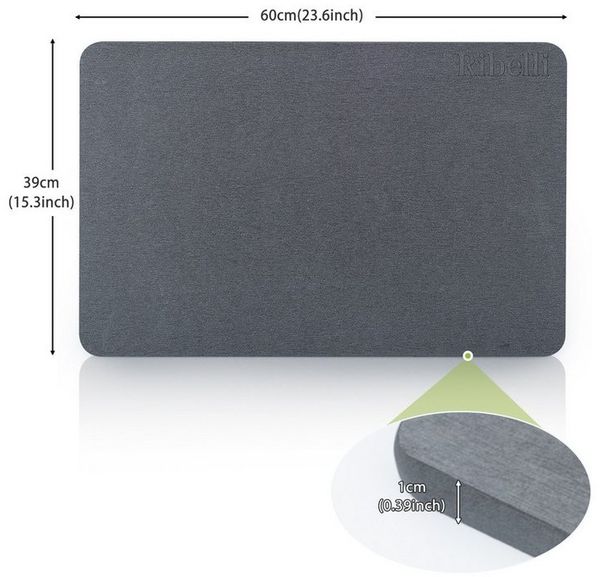 Ribelli Badematte Kieselgur-Matte, Kieselgur Badematte Rutschfest, Kieselgur, 60 x 39 cm, 100% Natürlich Stein Bodenmatte