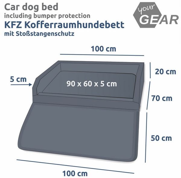 yourGEAR Tierbett your GEAR Termoli 100x70cm Hundebett Auto Kofferraum Ladekantenschutz