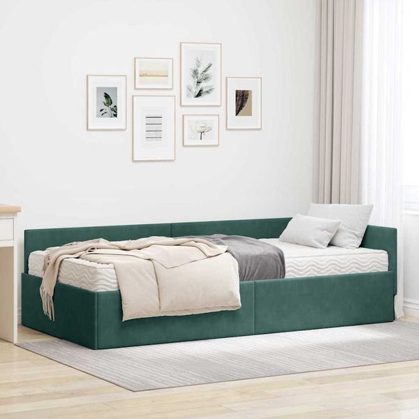 vidaXL Eckbettgestell mit Matratze Sonstiges 2 pcs Grün Samt 3393616