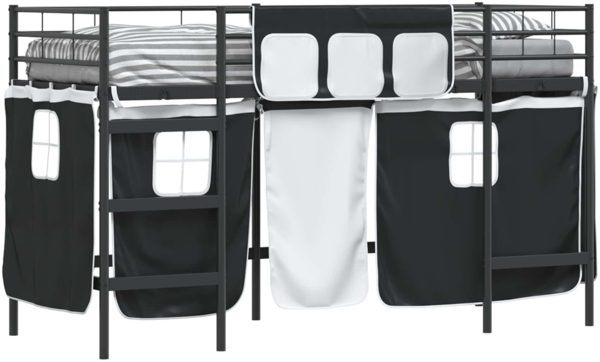 vidaXL Kinder Loft Bettgestell mit Vorhängen Schwarz 90 x 190 cm 42020789