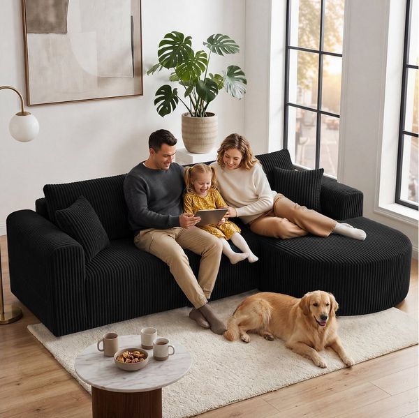 COMHOMA Sofa Ecksofa mit Schlaffunktion, Corduroy Modulares Boneless Couch, mit Chaiselongue, L-Form Schlafsofa, Sektionssofas mit Kissen & Seitentaschen
