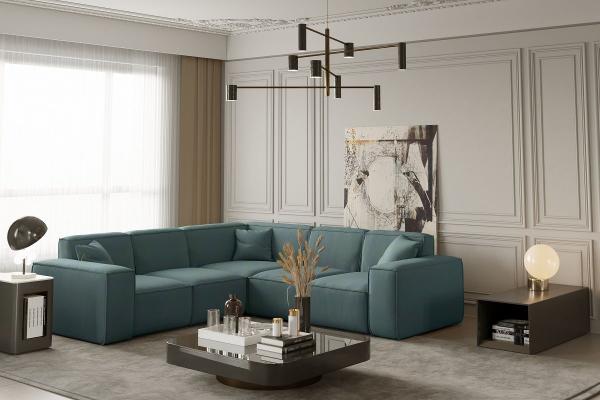 Ecksofa Designersofa CELES in Stoff Opera Velvet Petrol Seite Universal