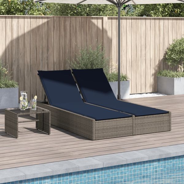 vidaXL Doppelte Sonnenliege mit Kissen Grau Poly Rattan 368635
