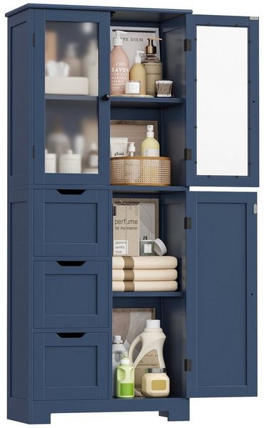 HOMECHO Hochschrank Badezimmerschrank mit 3 Türen und 3 Schubladen