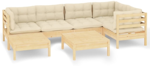 vidaXL 7-tlg. Garten-Lounge-Set mit Creme Kissen Massivholz Kiefer 3096544
