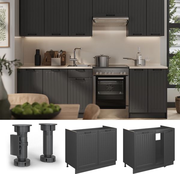Spülenunterschrank Fame-Line Dunkelgrau/Anthrazit 100 cm, AP Marmor Vicco Bild 4