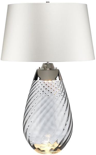 Elstead Lighting Lena Tischleuchte Large 2-Light Rauchglas Nickel Stoffschirm Altweiß 74cm