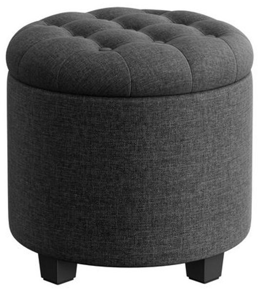 SONGMICS Sitzhocker rund, Fußhocker mit Stauraum, Schminkhocker mit Beinen, 45 cm d, 44,5 cm H, bis 150 kg belastbar, für Wohnzimmer Schlafzimmer, dunkelgrau LOMDE011G01V1