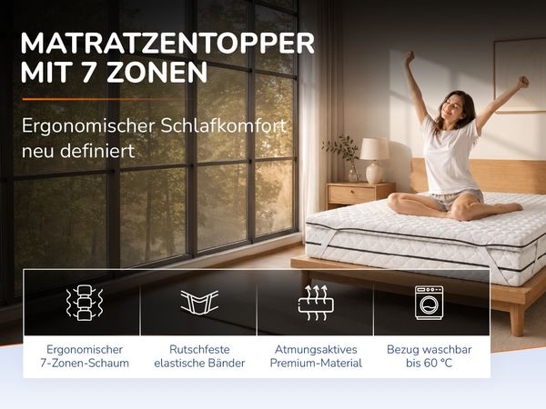 Geltopper 180x190x8cm 7 Zonen Karo-Klima Bezug 8cm