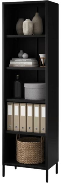 Bücherregal Metall MARIO - 5 Ebenen, Industrie-Design | Standregal Stahl Metallregal Büro Wohnzimmer Arbeitszimmer, 180x50x35cm Schwarz