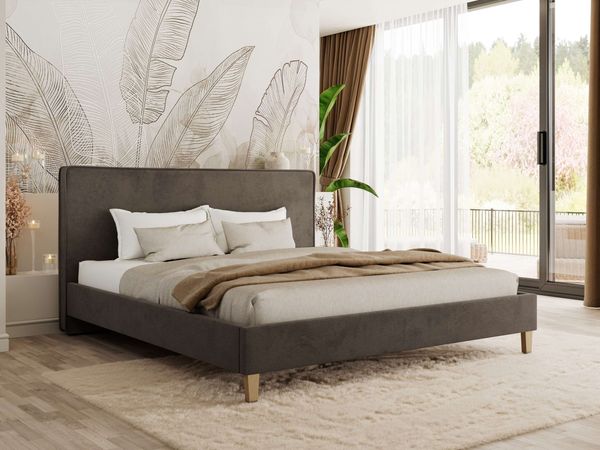 Design Polsterbett LUMARO CLASSIC 140 x 200 cm mit Lattenrost & 12cm hohen Füßen, Doppelbett mit Kopfteil, Konfigurierbar - Braun Velvet
