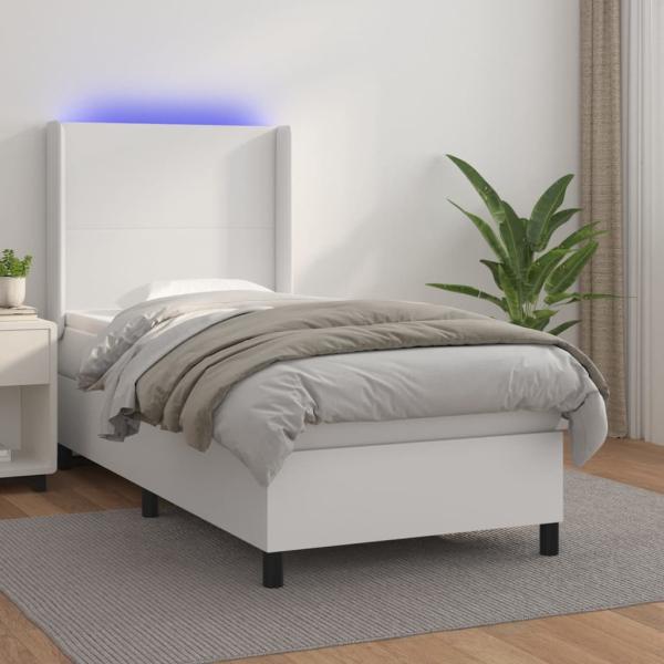 vidaXL Boxspringbett mit Matratze & LED Weiß 100x200 cm Kunstleder 3139248